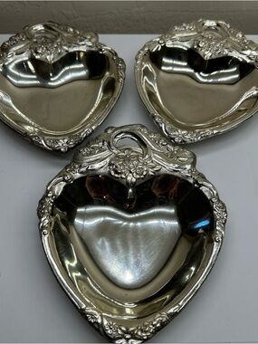 3 Raimond Japan Heart Shaped Candy Trinket Or Jewelry Dish Vintage Silver Plated